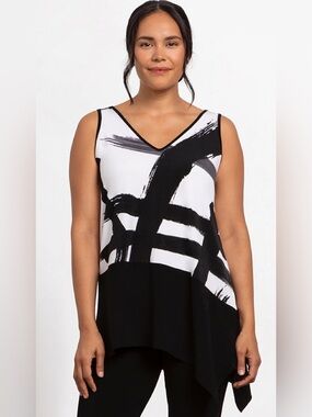 Sympli Reversible Angle Tank Tunic Abstract Black White Print Style 21197PP
